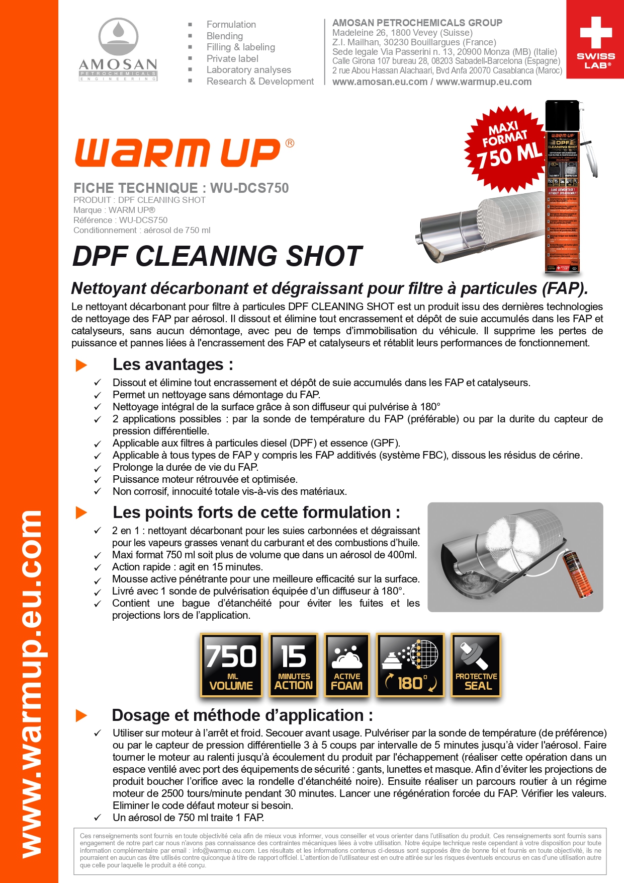 WARM UP Nettoyant décarbonant et dégraissant pour filtre à particules (FAP) - par AMOSAN WARMUP
